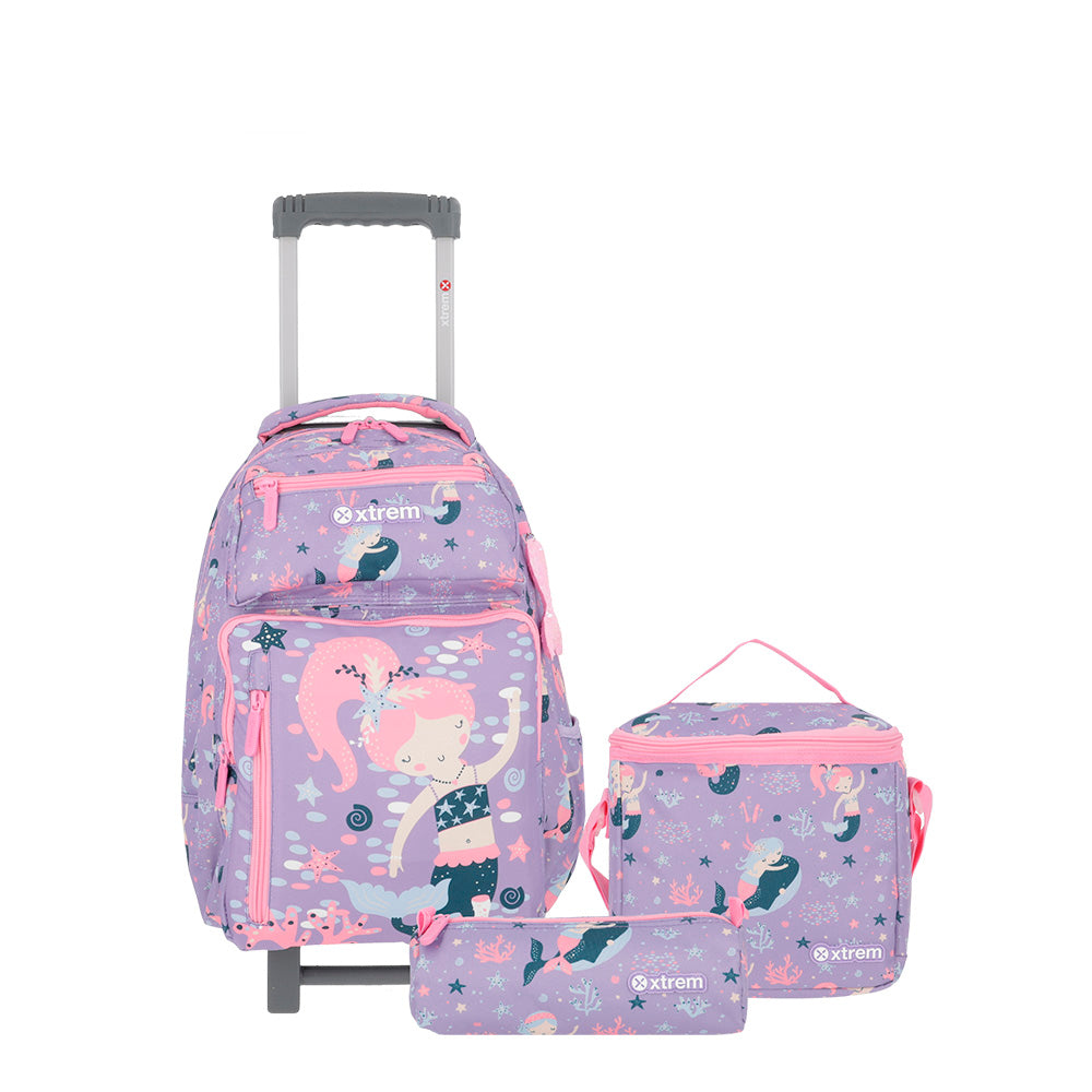Set mochila con ruedas + lonchera + estuche New Run Pack Unicorn rosado –  Xtrem Chile