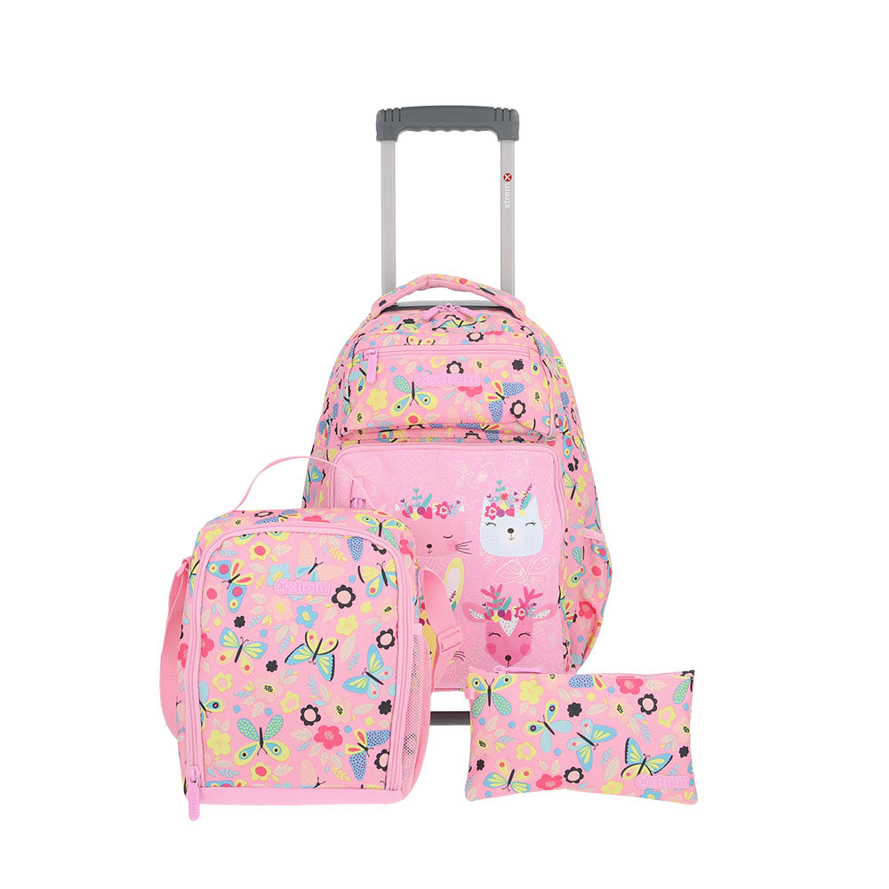 Set mochila con ruedas escolar Run Pack Pink Forest 3 piezas – Xtrem