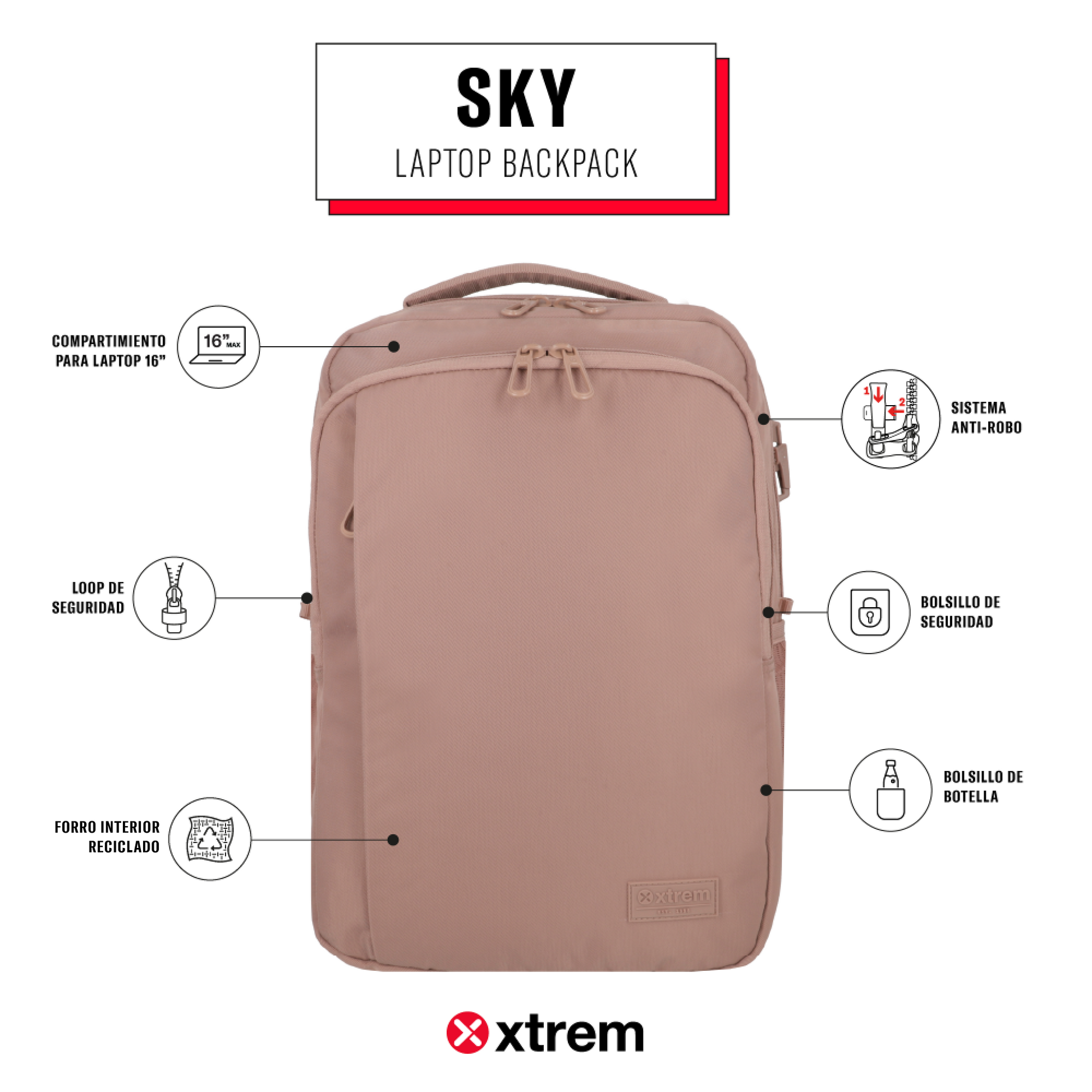 Mochila SKY 5XT DUSTY PINK L