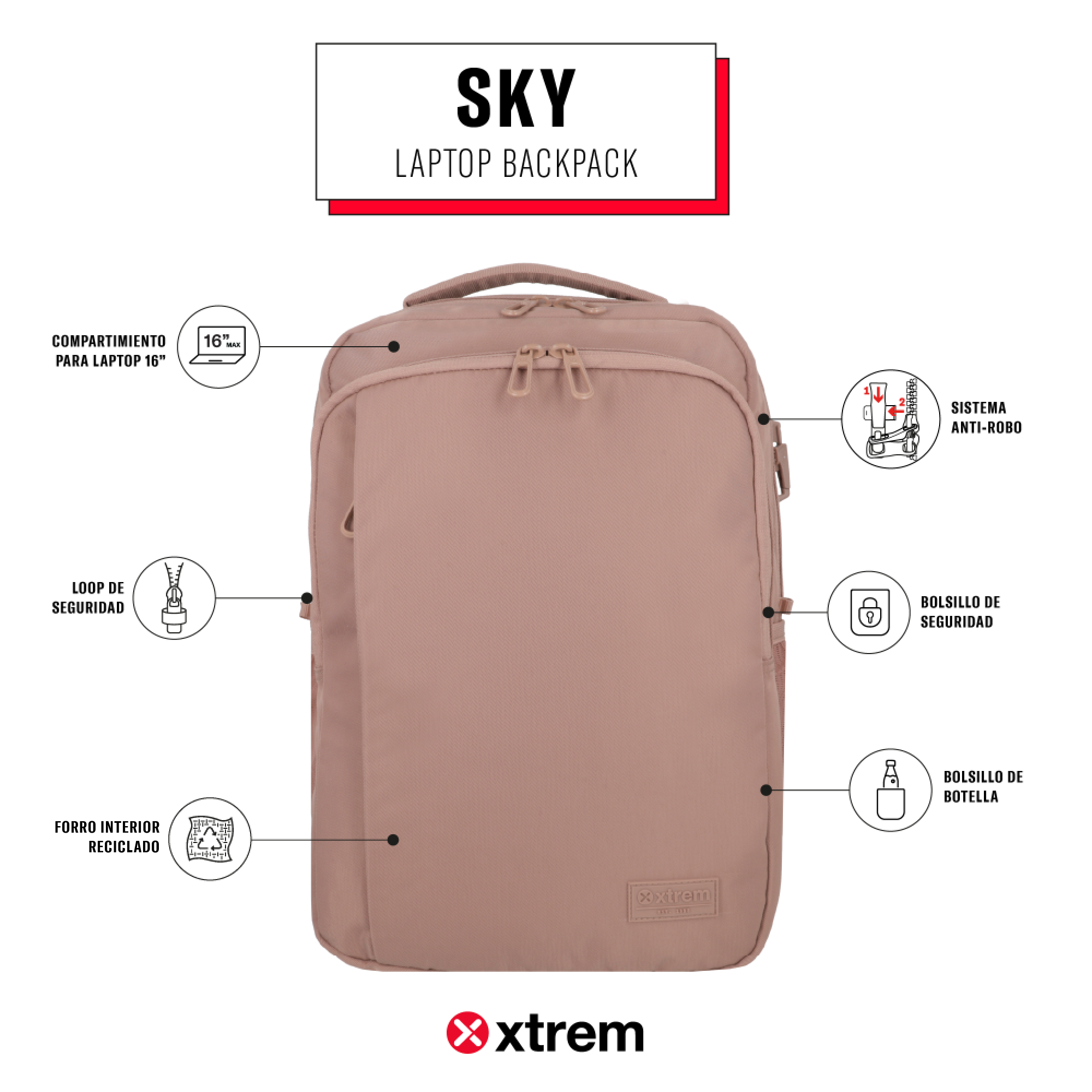 Mochila SKY 5XT DUSTY PINK L