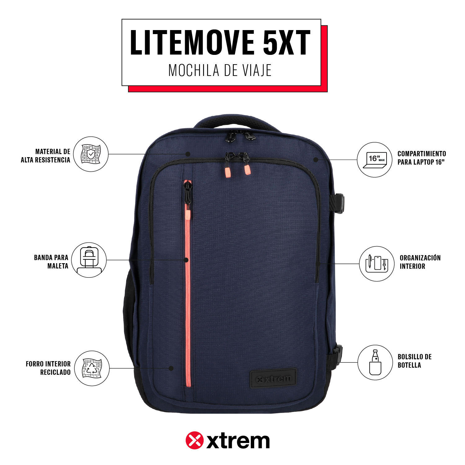 Mochila de viaje Litemove azul