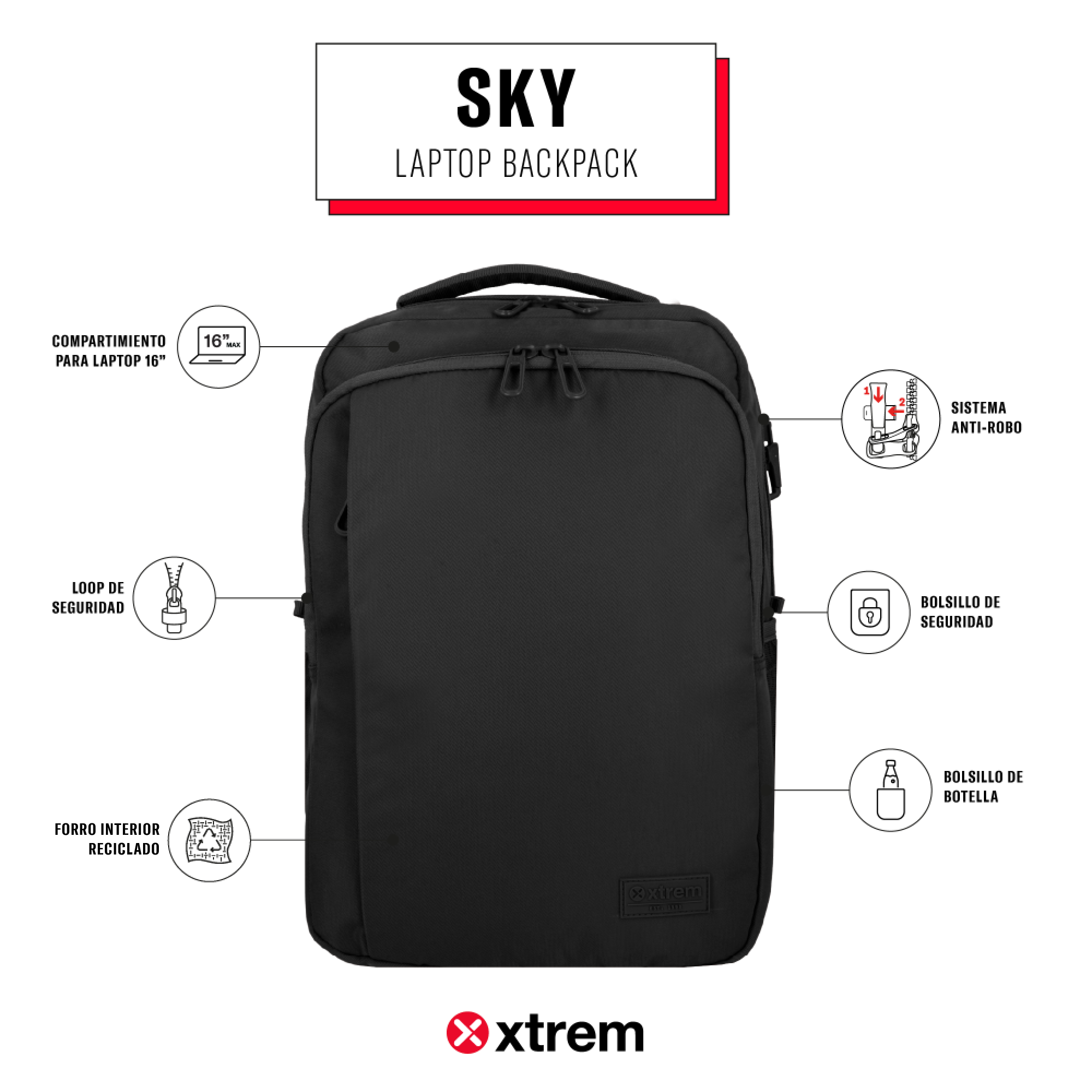 Mochila para notebook 16" Sky negra