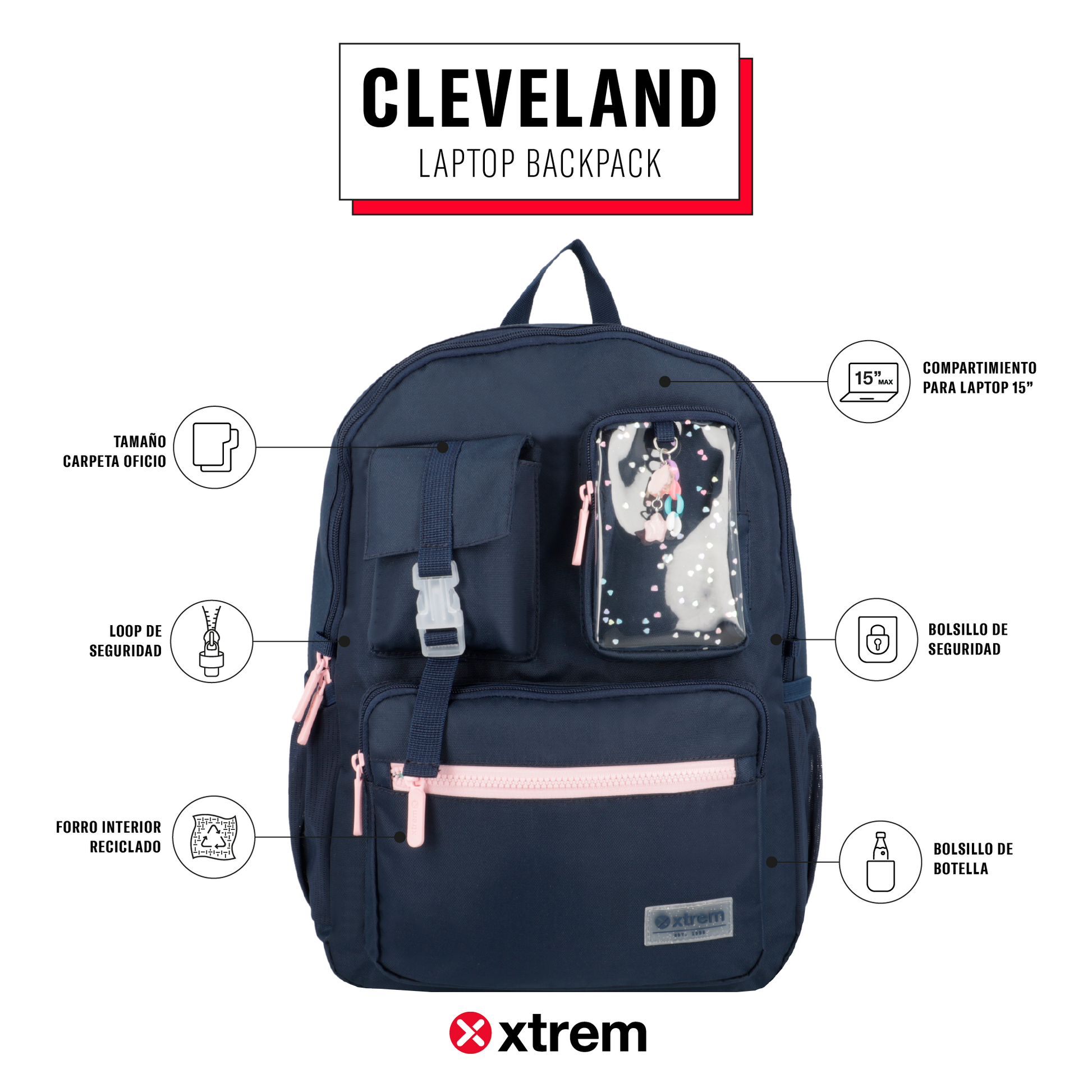 Mochila CLEVELAND 5XT NAVY/PINK M