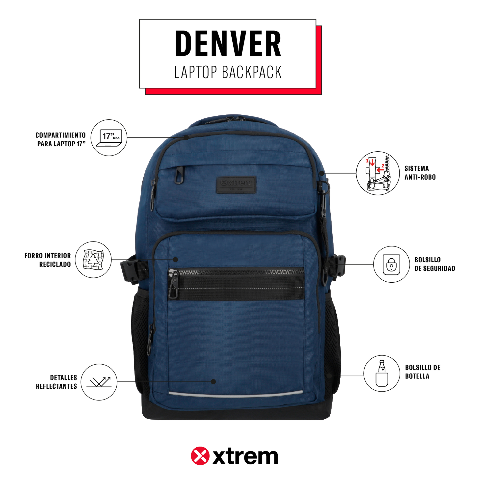 Mochila para notebook 17" Denver azul