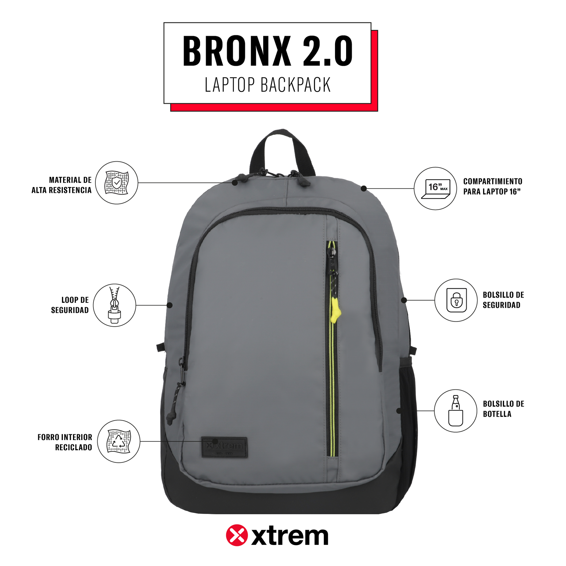 Mochila para notebook 16" Bronx 2.0 gris