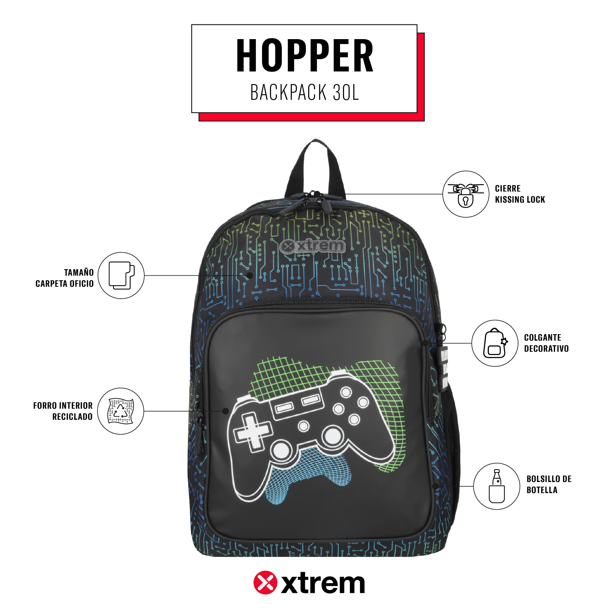 Mochila Hopper negra gamer