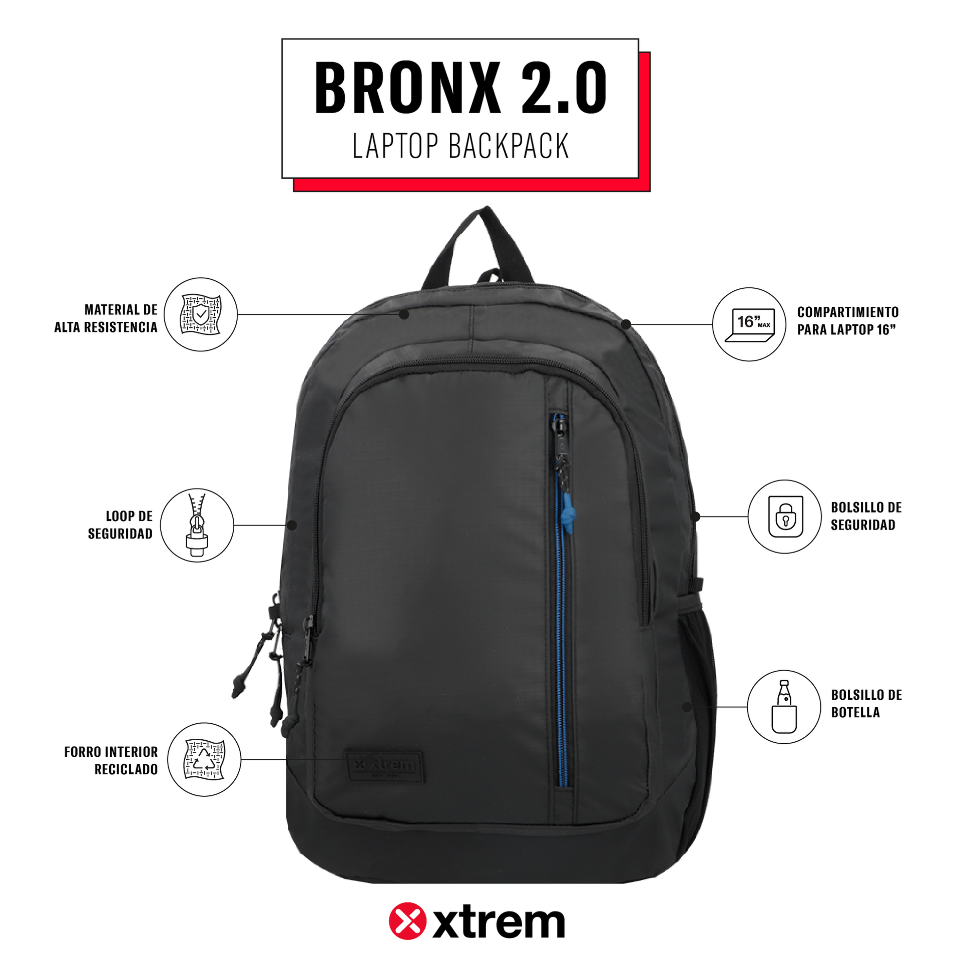 Mochila BRONX 2.0 5XT BLACK/BLUE M