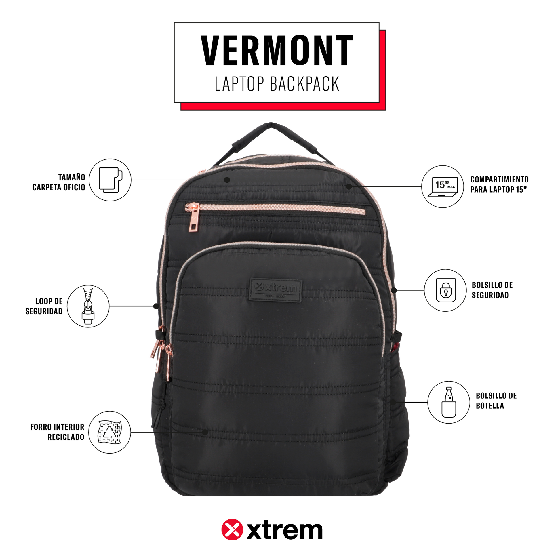 Mochila VERMONT 5XT BLACK/ROSE GOLD M