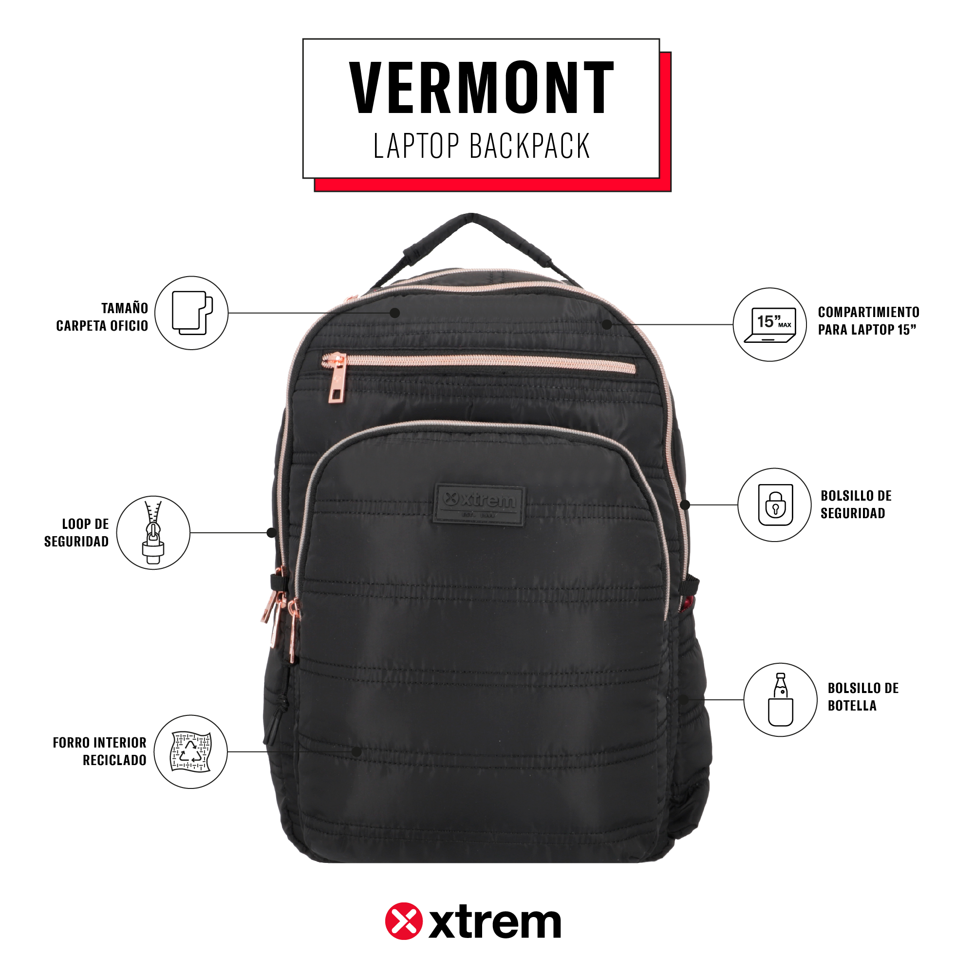 Mochila VERMONT 5XT BLACK/ROSE GOLD M