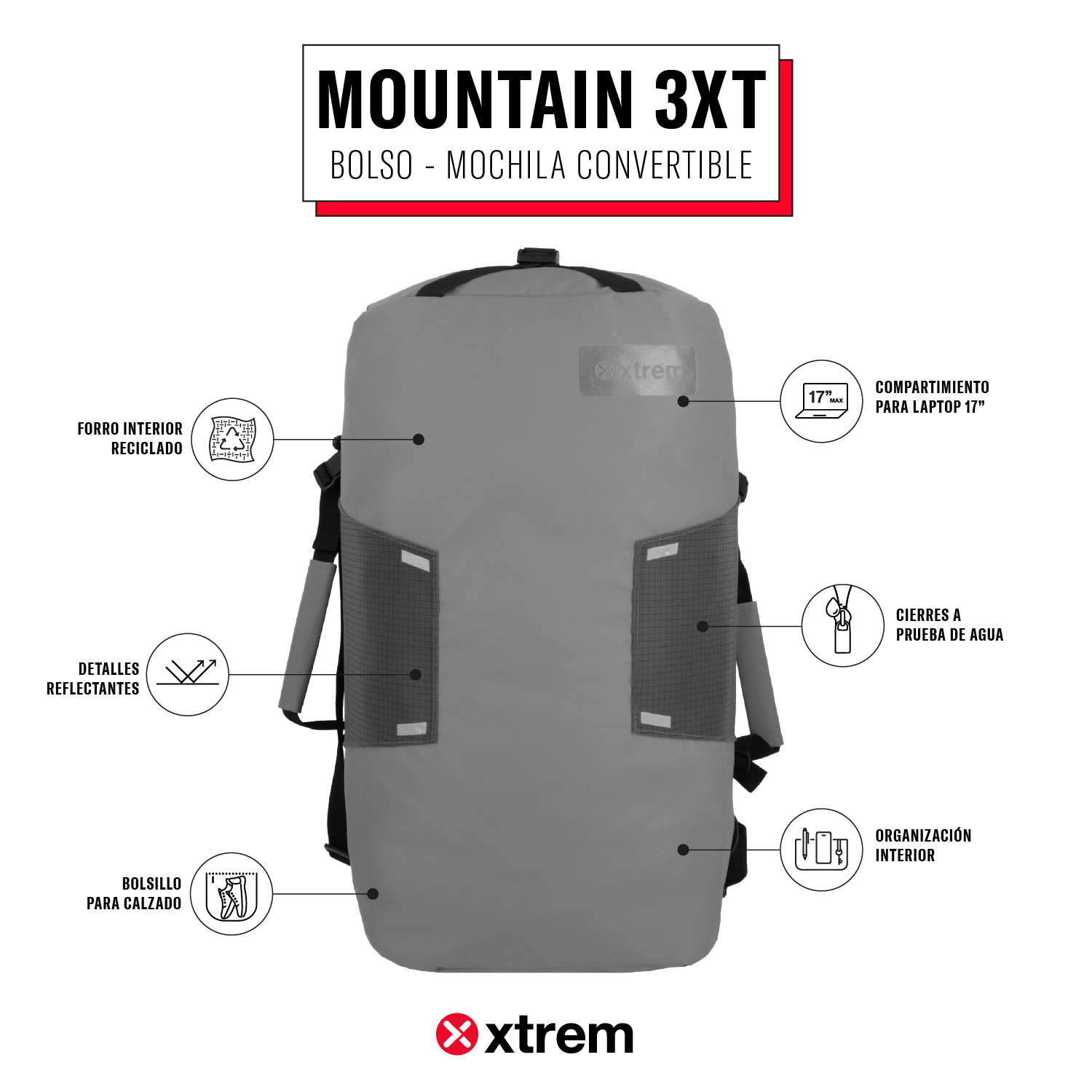 Mochila - Bolso MOUNTAIN 3XT STONE GREY L