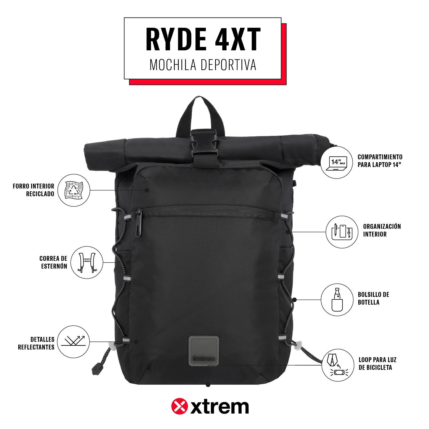 Mochila RYDE 4XT BLACK MATTE M