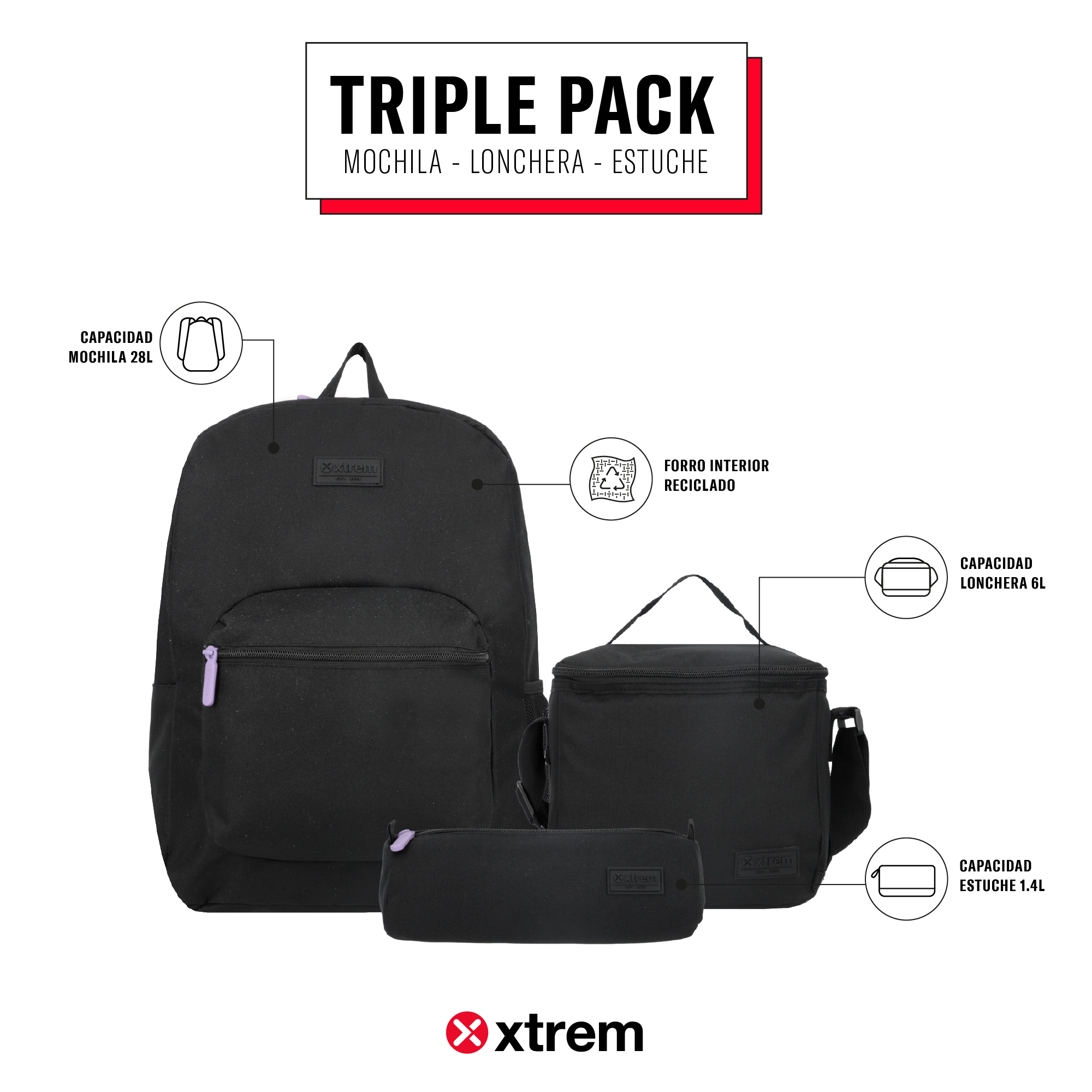 Pack TRIPLE PACK 5XT BLACK/LILAC M